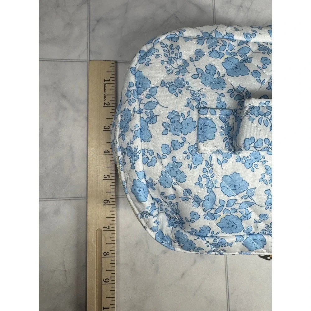 Yiwu Blue Floral Quilted Makeup Bag Travel Toiletry Case Vanity Organizer NWT